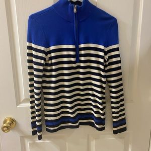 Lauren Ralph Lauren Blue and Ivory Striped Mock neck 1/4 Zip Sweater- Size S